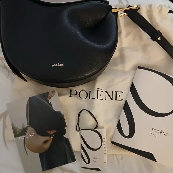 *New* POLENE "Tonca" black leather crossbody black leather w/gold accent - Picture 2 of 8